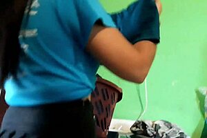 skinny latina smells her brother's boxers while washing clothes and masturbates with them