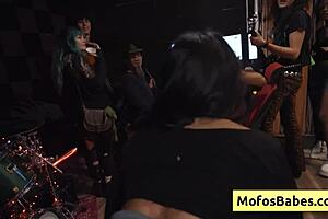 sexy brunette with big natural tits fucked during concert