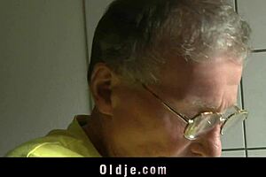 Then in the kitchen a young girl sucks and fucks an mature man