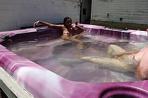 A second time, slender beauties play in hot tub pleasure