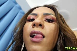 Ts Maria Flavia teases with footjob before intense bareback action.