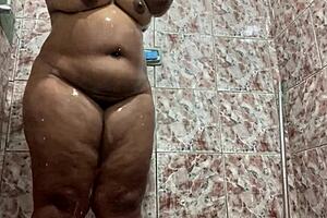 Hidden Filming Of Shaved Brunette In Shower, Big Ass And Monster Cock Orgasm