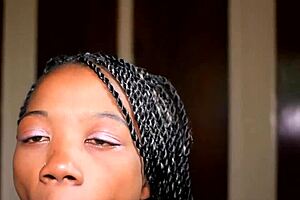 Deepthroated blowjob by a hot African American teenager gets a face in her mouth