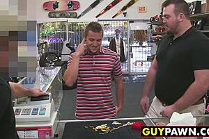 One gay employee at the pawn shop gets compensated a dashing man to have sex with him and another gay employee working there