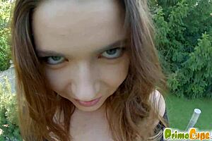 Marina Visconti practices tit wanks outside!