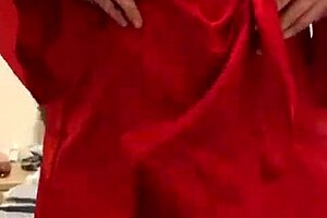 Brunette in red lingerie plays with herself