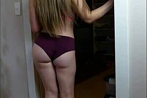 sexy brunette teases in panties during slow homemade dance