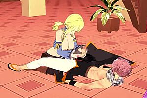 lucy natsu gives blowjob and handjob in hentai