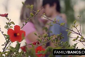 beautiful girl feels emotions in first sex with foster brother