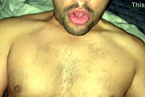 Plump guys engage in hot gay sex on bed