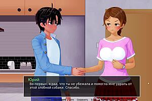 In HS tutor game part 12, sexy Asian girl kisses and rides in cowgirl