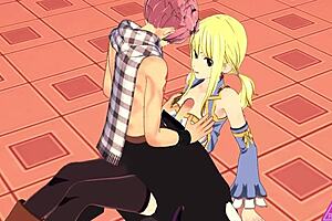 lucy natsu gives blowjob and handjob in hentai