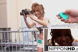 Cute Japanese girl in awful black underwear and casual pants enjoys herself