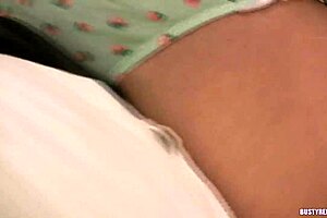 Amateur brunette babe gives handjob and gets cum on tits