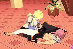 lucy natsu gives blowjob and handjob in hentai