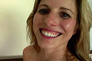 Blonde busty milf swallows thick cumshot after anal doggystyle with husband.