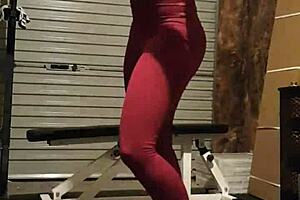 blonde milf gym girl striptease in leggings