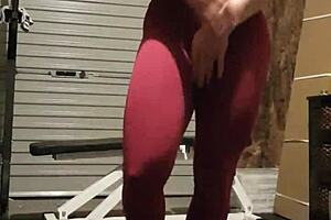 blonde milf gym girl striptease in leggings