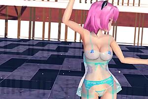 MMD Pink Cat Touhou R-18 Anime Featuring Huge Boobs and Lingerie