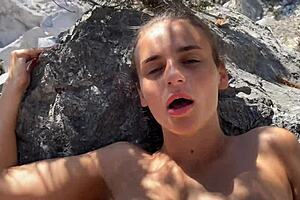 kate rich fucks boldly in mountains, swallowing cum without fear