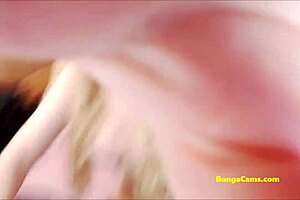 Horny blonde on Bongacams rides huge dildo while fingering