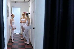 just chilling with the ballerinas, blonde and brunette lesbian fun
