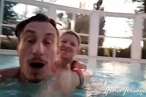 Gina Gerson and Jason Steel go for a public romp in the buff
