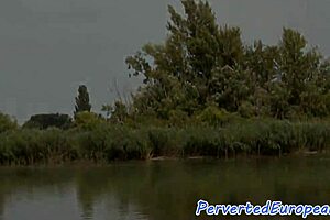 euro babe pissing over grandpa?