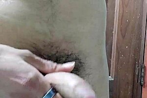 Young man cumshot in mother-in-laws bathroom