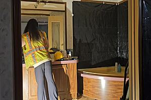 A handyman's skilled hands service voluptuous brunette