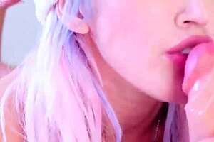 Blonde pro narrates her masturbation and blowjob session with a MONSTER COCK