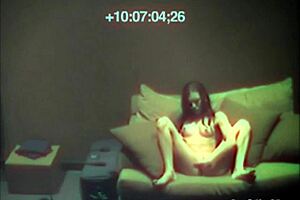 Bold Sexy babe fiercely fingers tight pussy on sofa while craving intense sucking