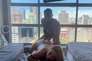blonde relaxing cumming on masseur cock