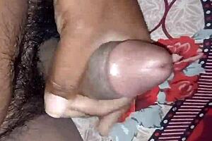 guy masturbates hairy cock to creampie finish