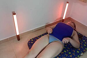 my stepmom heats me up with her gym exercises then sucks my dick and swallows
