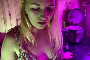 Blonde Wife Sucks Big Cock in Kitchen with Frying Pan