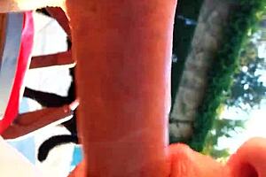 Just doing the yard work, sucking cock in garden