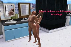 in the college shower room, she bent over for doggystyle sex.