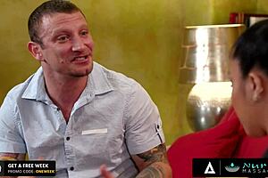 During the nurumassage, Jade Kush asked, 'Should I tease more?' Then he came on her tits in the shower.