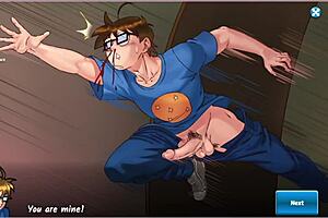 Three-way fun in game-based animated adult video