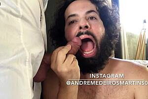 Gay amateur Andre Medeiros blowjobs and fucks