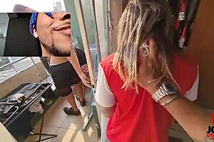 Couple fucking on balcony and I joined the fun, Caah Kabulosa with Casal Kabuloso