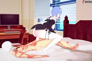 Rem bangs hard with ahegao face as big boobs maid in fantasy POV