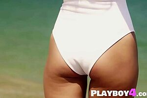 Does cara mell tease with her small tits before posing naked outdoors?