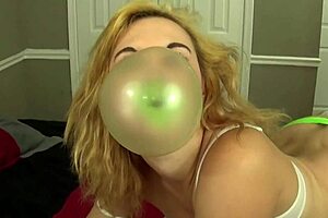 Fifi Foxx Blowing Green Bubblegum Bubbles