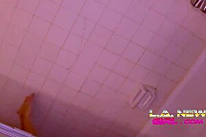 i see this hot teen 18+ in the shower getting anal from her lesbian friend