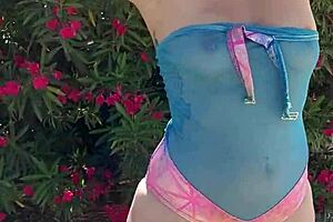 blonde teases with outside strip bed play teaser