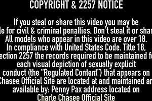 Charlee Chase in lingerie with large toy in bed