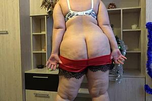 Curvy BBW Milf Shakes Big Ass in Satin During Christmas Session