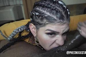 Latina blowjob queen deepthroats monster cock in interracial scene, ending with facial cumshot